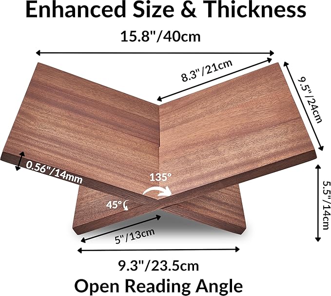 Honygebia Solid Wood Book Stands - Cross Frame Sapele Wooden Book Holder, Open Bookstand for Display and Reading, Suitable for Art, Bible, Cookbook, Easel, Magazine, Textbooks