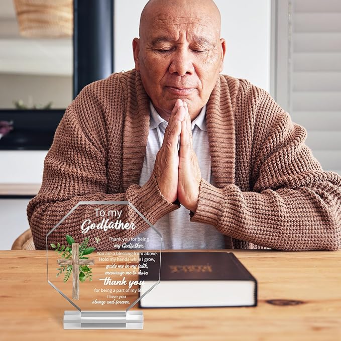 Yopyame Acrylic Gift for Godfather - Godfather Gifts from Godchild for Men Thank You for Being My Godfathers Acrylic Plaque Office Table Decor Birthday Christmas Keepsake Paperweight for Godfathers