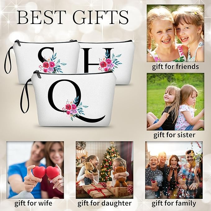 Initial Makeup Cosmetic Bag With Mirror Personalized Gifts Presents for Women Friends Mom Women Birthday Gift Ideas,(Q)