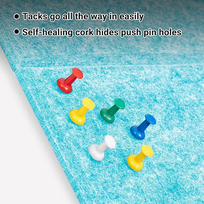 AKTOP Cork Board Bulletin Board 24"x36", 6 Pack Removable Felt Cork Board Tiles for Wall, Large Corkboard Notice Pin Board for Office, School & Home,24 Safe Adhesive Tabs, 20 Push Pins, Baby Blue