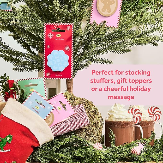 Post-it Jingle Sticky Notes, Christmas Tree Design, 2 in. x 2.5 in., 1 Holiday Tree-Shaped Christmas Themed Cute Sticky Note Pad with 50 Sheets