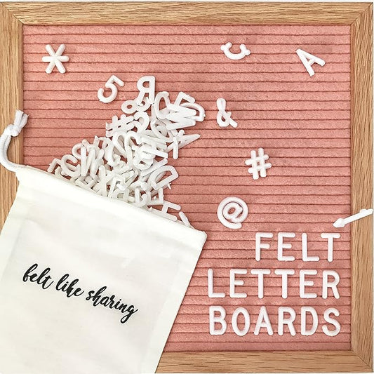 Felt Like Sharing Square Letter Board (Coral Felt - 10”x10”) – Changeable Message Board with 3 Sets of Felt Board Letters – Statement Wall Sign for Quotes, Home or Holiday Decor In Oak Frame