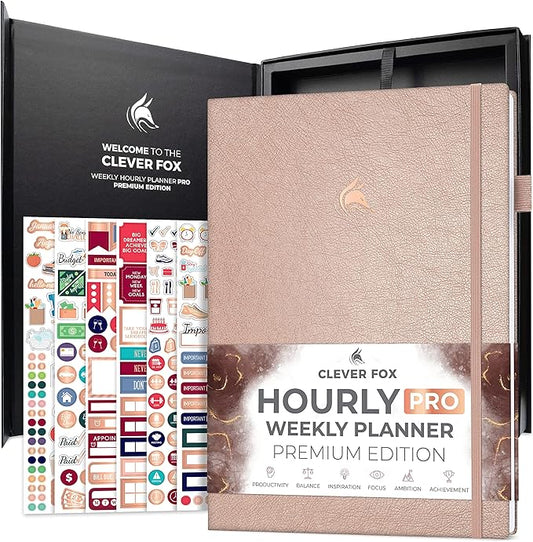Clever Fox Hourly Planner PRO Premium – Undated Schedule Planner with Daily Time Slots – Personal Organizer Notebook for Time Management – Weekly & Monthly Life Journal, A4 size (Rose Gold)