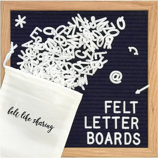 Felt Like Sharing Square Letter Board (Navy Felt - 10”x10”) – Changeable Message Board with 3 Sets of Felt Board Letters – Statement Wall Sign for Quotes, Home or Holiday Decor In Oak Frame