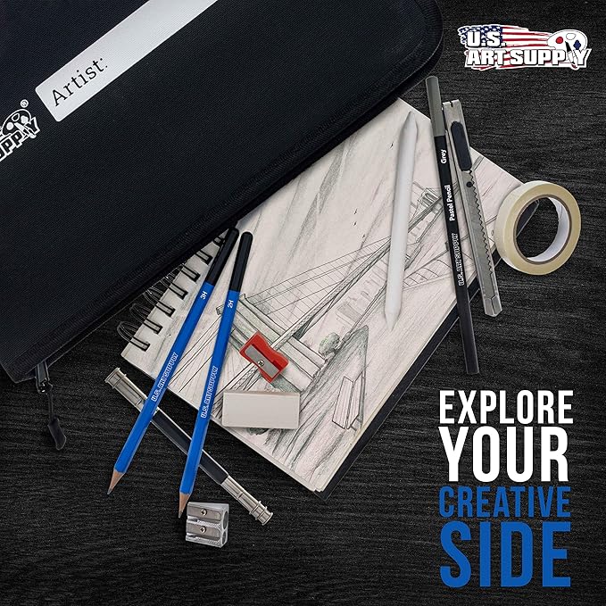 54-Piece U.S. Art Supply Drawing & Sketching Set with 4 Sketch Pads - Ultimate Artist Kit with Graphite, Charcoal, Pastels, Erasers in Pop-Up Carry Case