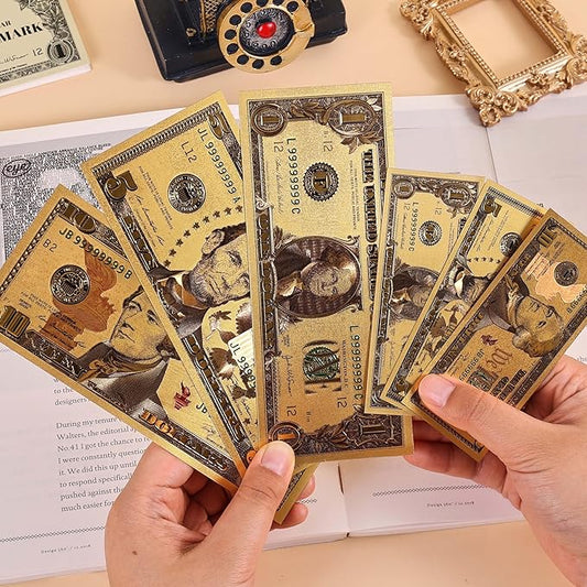 6 PCS Dollar Bill Bookmarks, Cool Waterproof Bookmark, Fancy Book Marks for Book Lovers Reading Women Writers Children, Birthday Gifts for Readers, Reading Accessories, Large & Small Sizes for Books