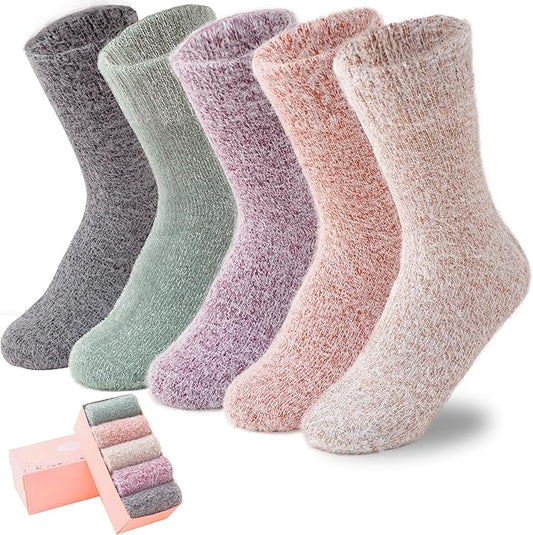 ICEIVY 5 Pair Fuzzy Cozy Socks for Women - Warm Comfy Soft Casual Home Sleep Winter Wool Socks - Gifts for Women
