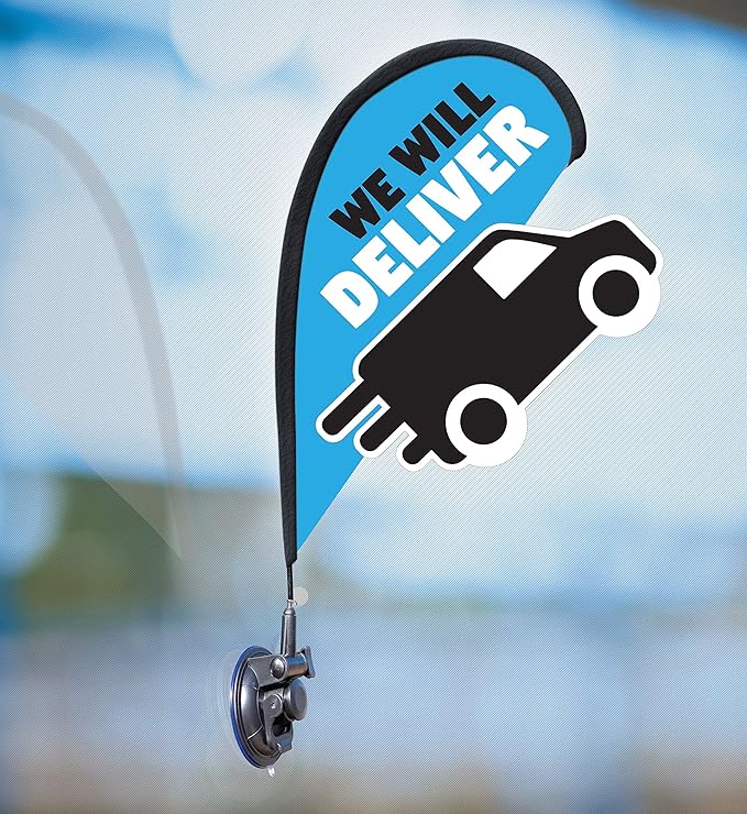 Indoor Outdoor Double Sided Window Flag for Business Sign Drive Thru, Delivery, Pick Up, Essential Business and We are Open Small 3D Flag Kit for Small Business (Deliver)