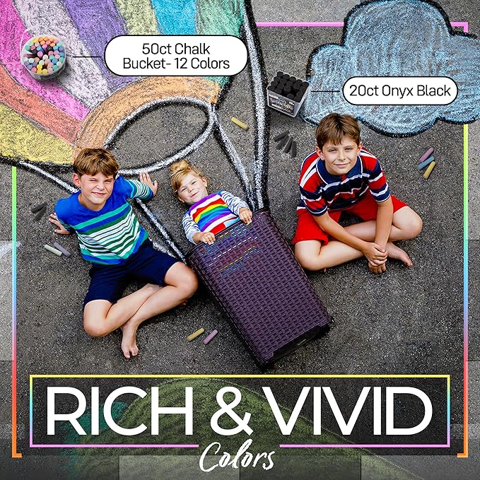 Loddie Doddie Black Sidewalk Chalk Bucket - 20 Count Jumbo Sticks Non-Toxic - Sidewalk Chalk For Kids & Outdoor Activities