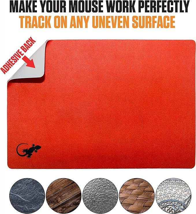 Mouse Pad Adhesive Bottom - Sticks to Any Surface - Portable - Webcam Covers and Screen Cleaner Included (Red)