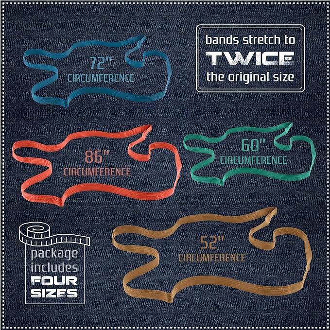 kitchentoolz 48 Pack Mover Bands – Extra Large Rubber Bands for Furniture & Moving Blankets – Heavy-Duty Stretch Bands in 4 Sizes (25", 30", 36", 42") – Secure Drawers, Doors & Covers During Moving & Storage