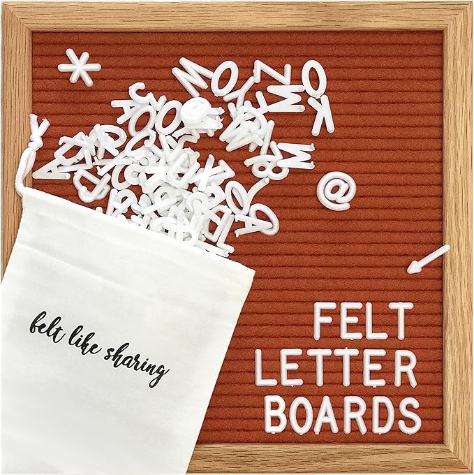 Felt Like Sharing Square Letter Board (Rusty Red Felt - 10”x10”) – Changeable Message Board with 3 Sets of Felt Board Letters – Statement Wall Sign for Quotes, Home or Holiday Decor In Oak Frame