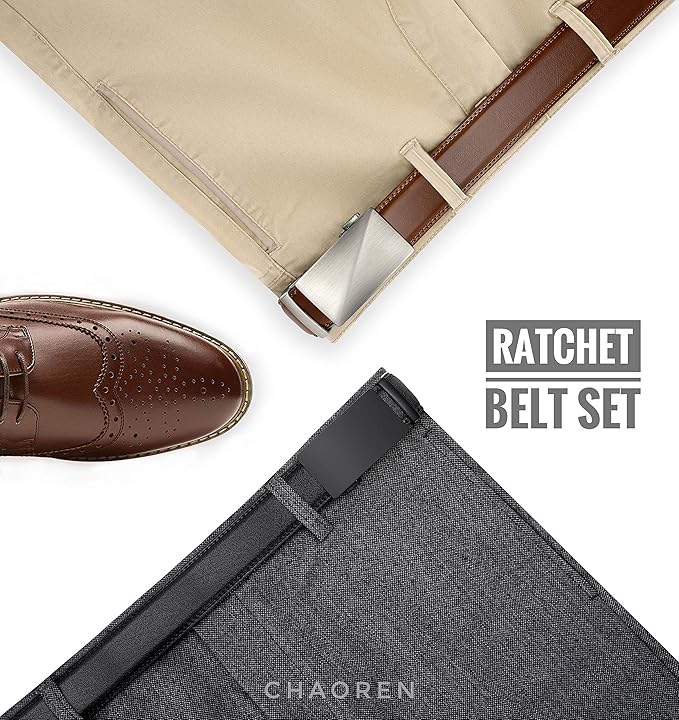 CHAOREN Leather Ratchet Belt Men 2 Pack - Customizable Fit, Effortless Style (35mm)