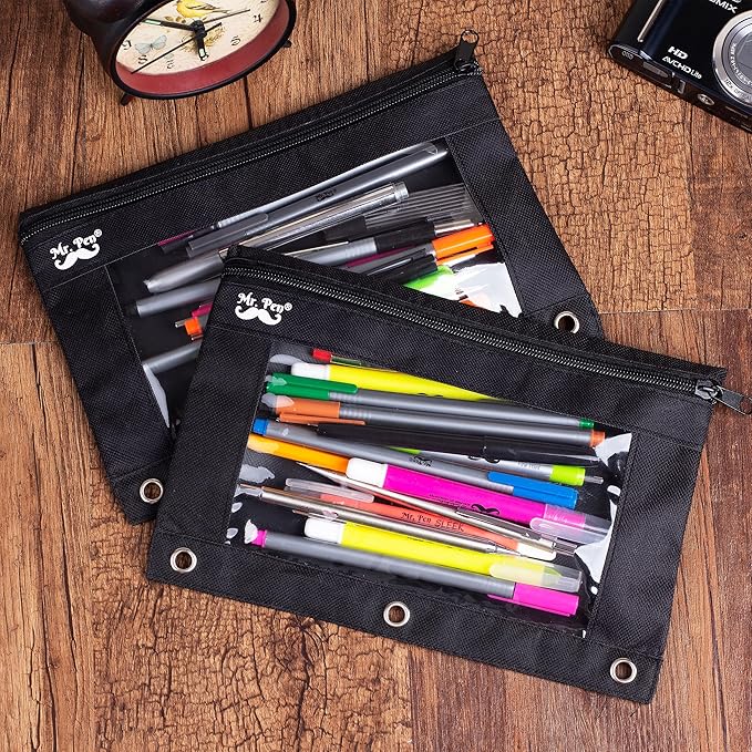 Mr. Pen- 30 Pack Black Pencil Pouch, Zipper Case for 3 Ring Binder, Pencil Bags With Zipper
