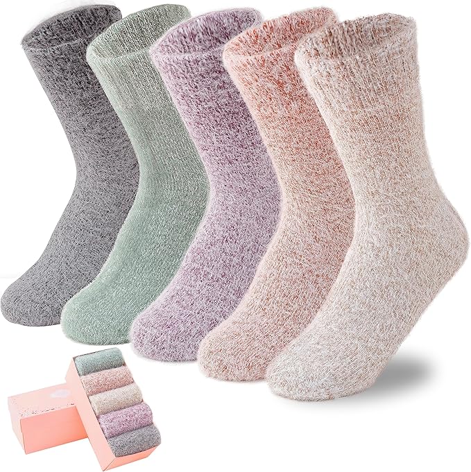 SISOSOCK 5 Pairs Fuzzy Soft Cozy Fluffy Socks for Women, Casual Warm Sleep Comfy Socks, Thick Winter Plush Gifts for Women