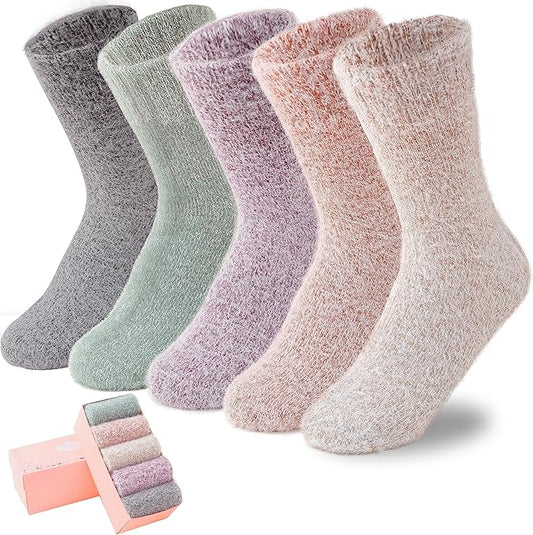 SISOSOCK 5 Pairs Fuzzy Soft Cozy Fluffy Socks for Women, Casual Warm Sleep Comfy Socks, Thick Winter Plush Gifts for Women