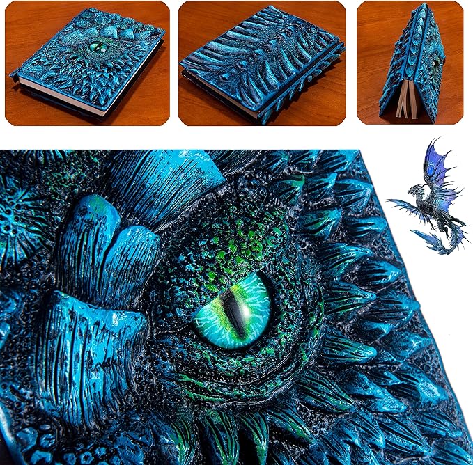 3D Dragon Eye Embossed Journal,Resin Engraving Notebook,Dnd notebook for Dragon Lovers ，Blank Paper,Hardcover Travel Notepad for Writing,Sketchbook,Collection,Gift,Decoration A4 and A5 Size (A5-Blue)