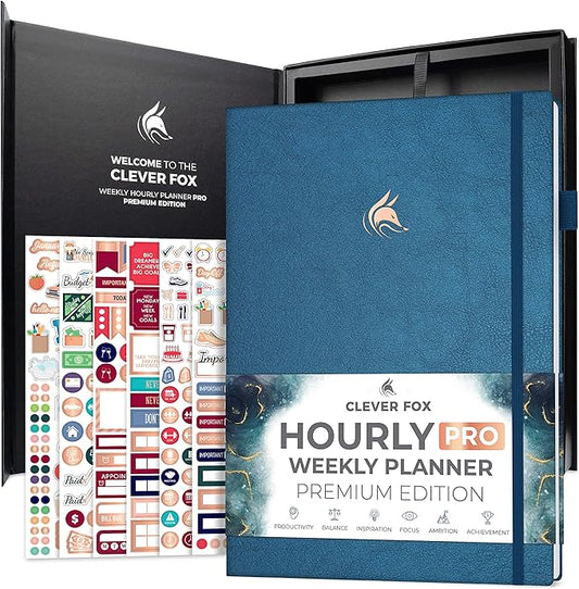 Clever Fox Hourly Planner PRO Premium – Undated Schedule Planner with Daily Time Slots – Personal Organizer Notebook for Time Management – Weekly & Monthly Life Journal, A4 Size (Mystic Blue)