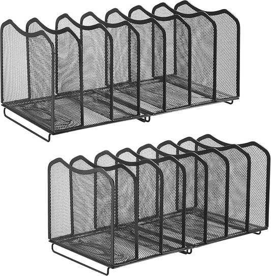 2 Pack-Simple Trending Mesh Desktop File Sorter Organizer, 7-Section Bookshelf For Desk Home Office , Black