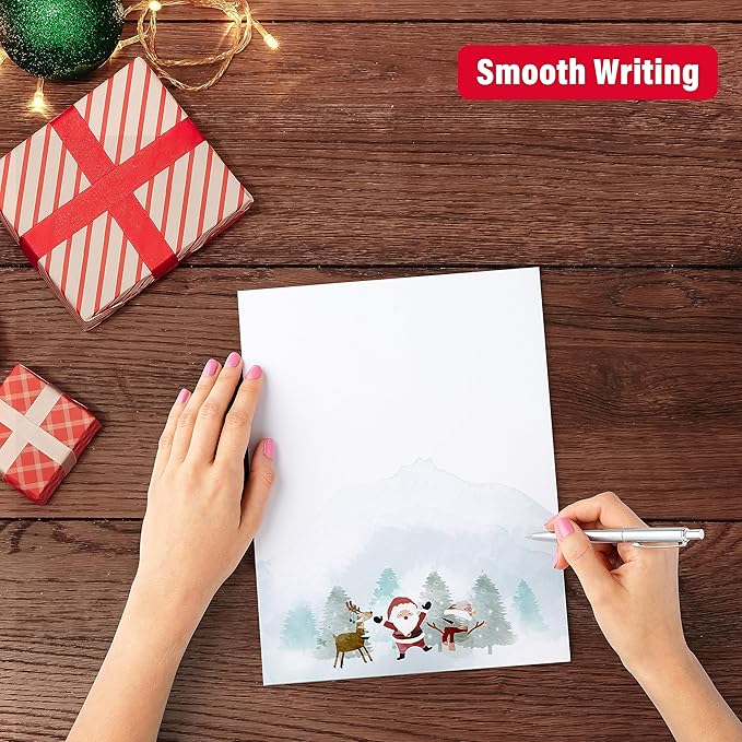 easykart labels Christmas Stationery Paper Letterhead Sheets 60 Pack Holiday Xmas Theme Design For Writing Letters Computer Office Notes & Printing Supplies Size 8.5" X 11"