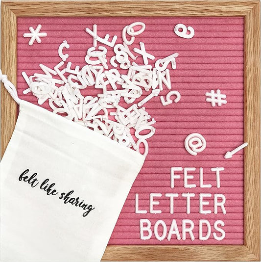 Felt Like Sharing Square Letter Board (Hot Pink Felt - 10”x10”) – Changeable Message Board with 3 Sets of Felt Board Letters – Statement Wall Sign for Quotes, Home or Holiday Decor In Oak Frame