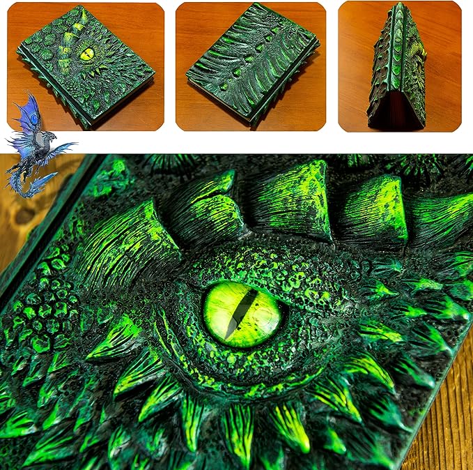 3D Dragon Eye Embossed Journal,Resin Engraving Notebook,Dnd notebook for Dragon Lovers ，Blank Paper,Hardcover Travel Notepad for Writing,Sketchbook,Collection,Gift,Decoration A4 and A5 Size (A5-Green