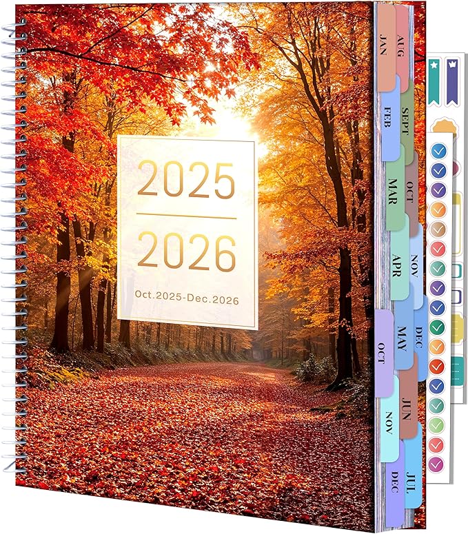 CAGIE 15 Month Planner Oct 2025-Dec 2026 Hourly Daily 2025-2026 Weekly Monthly Planners for Women 25-26 Day Hardcover Calendar Agenda with Stickers, 8.5 x 11